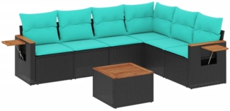 vidaXL 7-tlg. Garten-Sofagarnitur mit Kissen Schwarz Poly Rattan 3226848