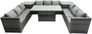 Fimous U Form Polyrattan Gartenmöbel Lounge Sofa Set Steigender Verstellbarer Anhebender Esstisch mit 2 Side Couchtisch