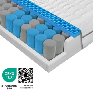 Matratze 90x200 H2&H3, Höhe 21cm, Ergonomische 7 Zonen Taschenfederkernmatratze 90x200 cm, Atmungsaktiver Doppeltuchbezug mit Aloe Vera Veredelung