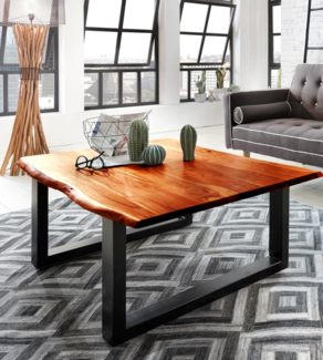 Baumkanten Couchtisch 120x80 cm Akazie/cognac schwarz IDA 523899