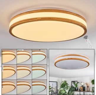 hofstein Deckenleuchte Deckenpanel aus Metall/Kunststoff/Bambus in Weiß/Natur, LED wechselbar, 3000-6500 Kelvin