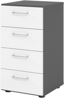 bümö smart Schubladenschrank, Büroschrank in Graphit/Weiß mit 4 Schüben - Bürocontainer aus Holz, Container mit Metallgriffen & Soft-Stop Schubladen, 924S4-G-W-BS