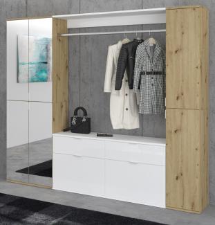 Garderobe mit Spiegel Line-Up in Eiche und weiß Hochglanz 212 x 193 cm