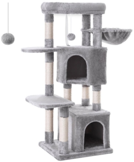 FEANDREA Kratzbaum, Katzenbaum, 120cm, 2 Kuschelhöhlen, stabil, Kippschutz