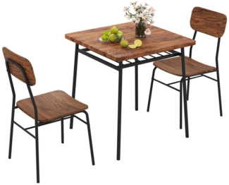 COSTWAY Essgruppe, (3-tlg), Esstisch mit 2 Stühlen, Ablageregal & Metallrahmen
