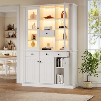 REDOM Vitrine Acryltüren und verstellbaren Trennwänden (Wohnzimmerschrank, Highboard, 1-St, mit 4 Schubladen und 5 Türen) mit 16 Farben LED-Lichtstreifen