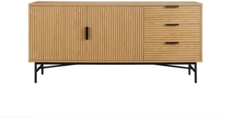 Sideboard 160 x 40cm MDF Eichenholzfurnier geriffelt mit Türen und Schubladen