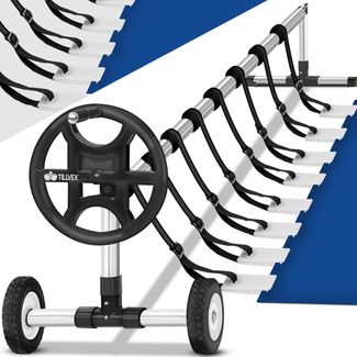 tillvex Pool Aufroller 3 - 5,70 m mit Vollgummireifen | Aufrollsystem für Solarplane | Aufrollvorrichtung für Poolplane & Abdeckung | inkl. Bänder