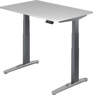 bümö® Sitz- & Stehschreibtisch Serie-XBHM elektrisch höhenverstellbar mit Memoryfunktion, Tischplatte 120 x 80 cm in weiß, Gestell in graphit / aluminium poliert