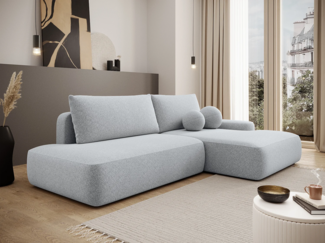 Vente-unique - Ecksofa mit Schlaffunktion - Ecke rechts - einseitige Armlehne - Strukturstoff - Hellgrau - DAVISO