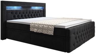 Boxspringbett Sera mit LED und Stauraum (4 Schubladen) 140x200 Schwarz H3 (70-100kg)