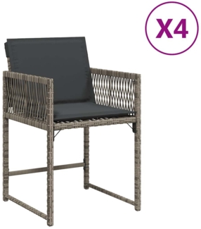 vidaXL Gartenstühle mit Kissen 4 Stk. Grau Poly Rattan 365019