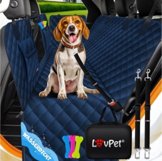 LovPet® 2in1 Hundedecke für Auto Rückbank & Kofferraum mit Seitenschutz und Sichtfenster Kofferraumschutz - Wasserabweisende Hunde Autoschondecke Universal Autoschutzdecke Autodecke Rücksitz Navyblau