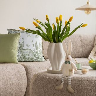 Eurofirany Kissenbezug Kissenbezug Osterliches Frühlingsmotiv 45x45 cm 30x50 cm, (1 Stück), mit Blumen & Hasen, dekorative Zierkissenhülle