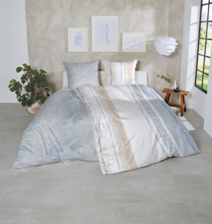 Westminster Feinbiber Bettwäsche 155x220 Rosen Zweige blau silber sand 173095-38