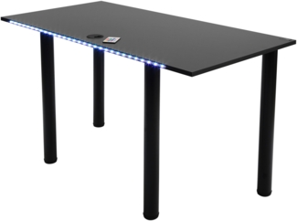 MÖBELSYSTEM Gaming Schreibtisch mit LED Beleuchtung, Computertisch, PC-Schreibtisch, Gamertisch, Kabelmanagementsystem/Kabeldurchführung Grau