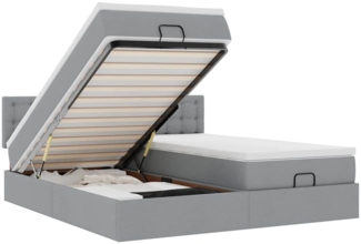 vidaXL Ottoman-Bett mit Matratzen & LEDs Hellgrau 200x200 cm Stoff 3312892