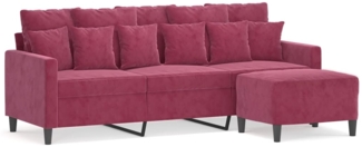 vidaXL 3-Sitzer-Sofa mit Hocker Weinrot 180 cm Samt 3201111