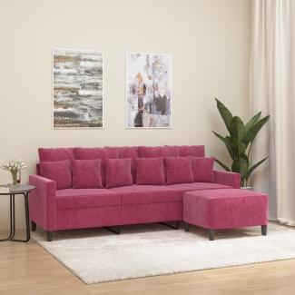 vidaXL 3-Sitzer-Sofa mit Hocker Weinrot 180 cm Samt 3201111