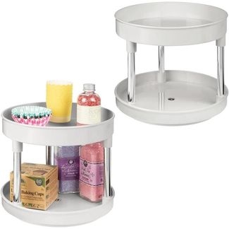 Drehbares Rundtablett Ablage Organizer Küche Bad 2er Set mDesign hellgrau/silber