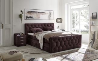 Boxspringbett >Cashfield< 6cm Topper, 2 Bettkästen, Bezugsstoff Aubergine gesteppt, Liegefläche 180x200 cm - Stellmaß 200 x 113 x 225 cm (BxHxT)
