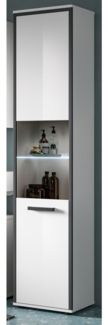 Badezimmer Hochschrank Telly in weiß Hochglanz und grau 40x188 cm