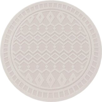 Paco Home Teppich Livorno 671, rund, Höhe: 14 mm, Uni-Farben, Scandi, Rauten Muster, Hoch-Tief Effekt, Outdoor geeignet