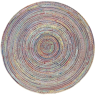 Wohnando Teppich MY-RUG Teppich Boho Circles, aus Jute & Baumwolle 100x100 cm,bunt, rund, Höhe: 10 mm, handgewebt, Natürliches Material, Boho-Stil, wendbar