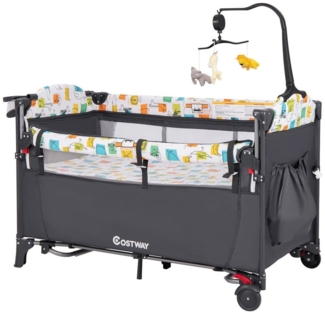 COSTWAY Baby-Reisebett 5 in1 Beistellbett, mit Matratze, höhenverstellbar