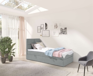 99rooms Larni Boxspringbett Strukturstoff INARI Hellgrau 100x200 cm