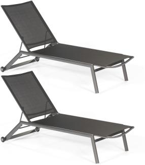 Sonnenpartner 2er Set Sonnenliegen Sonoa Aluminium anthrazit/Textilen schwarz Rollliege
