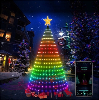 PRIISF Künstlicher Weihnachtsbaum LED Weihnachtsbaum Baummantel RGB Lichterkette Weihnachtsbaumkette DIY, Weihnachtsbaumbeleuchtung, Programmierbar Smart App Weihnachtsdeko Beleuchtung mit Ring, 6 Modi