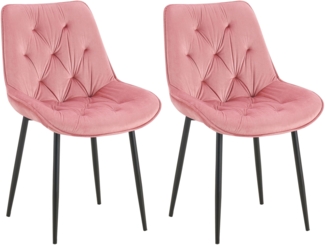 CLP 2er Set Esszimmerstuhl Wallace I Moderner Polsterstuhl mit Samtbezug,rosa