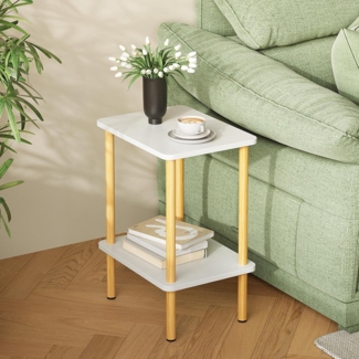 Beistelltisch Holz 2 Tier Nachttisch Schmal 40x30x52cm Stauraum Wohnzimmer