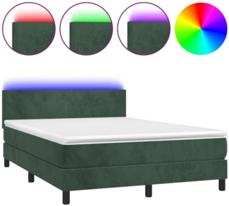 vidaXL Boxspringbett mit Matratze & LED Dunkelgrün 140x190 cm Samt 3134282