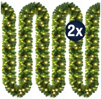 Kunstgirlande, Casaria, Höhe 28 cm, Weihnachtsgirlande 2x 5m 100 LED Warmweiß Innen Außen IP44 Girlande
