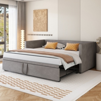 STILVORA Schlafsofa Polsterbett 90×200+180×200 Jugendbett Tagesbett ausziehbares,Samtstoff, Ausziehbar auf 180x200 cm, Mit Lattenrost, Hautfreundlicher Samtstoff, Platzsparend, mit Matratze