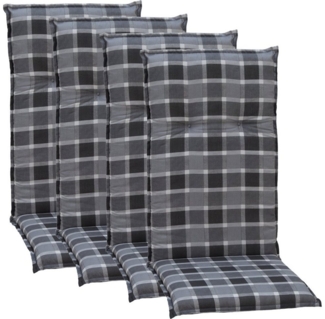 NYVI Hochlehnerauflage Hochlehner Auflagen 4er Set Barcelona - Gartenstuhlauflagen 118x50 cm, (4 St), Stuhlauflage, Sitzauflage mit Halteband, UV-fest, Kariert Karo