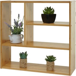 Wandregal HWC-M22, Hängeregal Schweberegal Regal mit 4 Fächern, Bambus 50x50x15cm