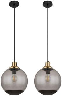 2x Pendelleuchte, Metall, Schwarz-matt, Glas, H 120 cm