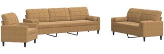 vidaXL 3-tlg. Sofagarnitur mit Kissen und Nackenrollen Braun Samt 3278458