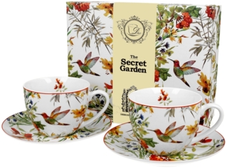 DUO FLORAL 2er-Set Tassen 280 ml LINNEA mit Untertassen, New Bone China Porzellan