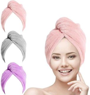 URAQT Haarturban Handtuch 3er Set Schnelltrocknend Mikrofaser Pink Grau Lila