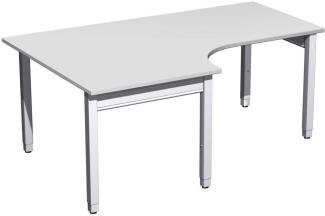 PC-Schreibtisch '4 Fuß Pro Quadrat' links höhenverstellbar, 180 x 120 x 68-86cm, Lichtgrau / Silber