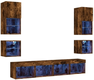 vidaXL 8-tlg. Wohnwand mit LED-Beleuchtung Räuchereiche Holzwerkstoff 3216594
