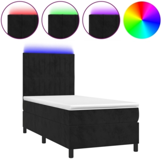 vidaXL Boxspringbett mit Matratze & LED Schwarz 90x200 cm Samt 3136223