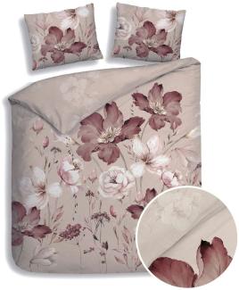 Heckett & Lane Mako-Satin Bettwäsche 135x200 Marie natural Bumen Blüten aubergine