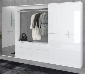 Garderobenschrank mit Spiegel SystemX in weiß Hochglanz 273 x 193 cm