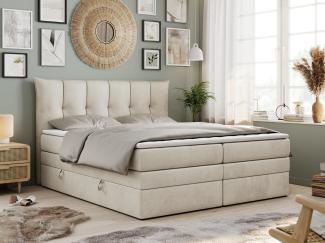 Boxspringbett 7-Zonen Taschenfederkernmatratze und Topper - PREMIUM-10-KING - 200x200cm - Beige Velours - H3