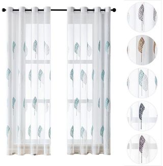 BYSURE Vorhang (2 St), Ösen, transparent, Polyester, Blätter Muster, Stickerei Vorhang